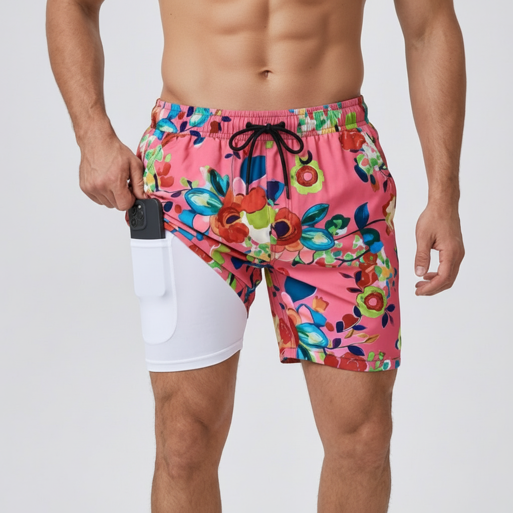 Kenneth | Men's Quick-Dry Compression-Lined Swim Shorts - Pink