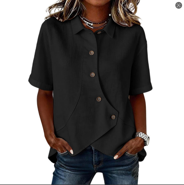 Layla | Women's Asymmetric Button Shirt - Black