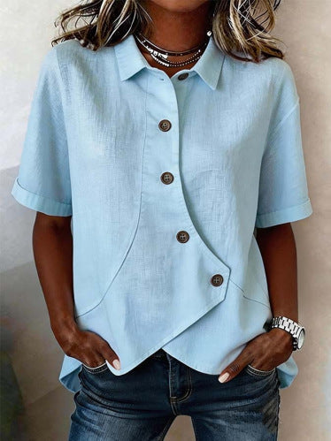 Layla | Women's Asymmetric Button Shirt - Light blue