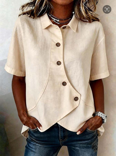 Layla | Women's Asymmetric Button Shirt - Peach