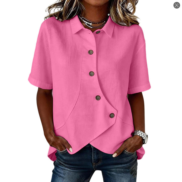 Layla | Women's Asymmetric Button Shirt - Pink