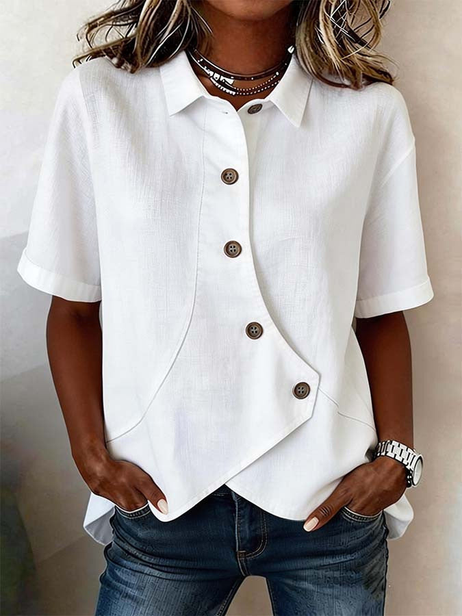 Layla | Women's Asymmetric Button Shirt - White