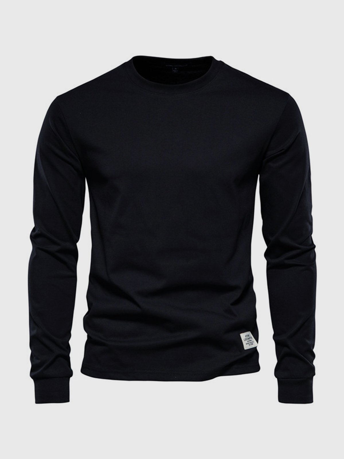Liam | Men's Cotton Long Sleeve Crewneck Top - Black