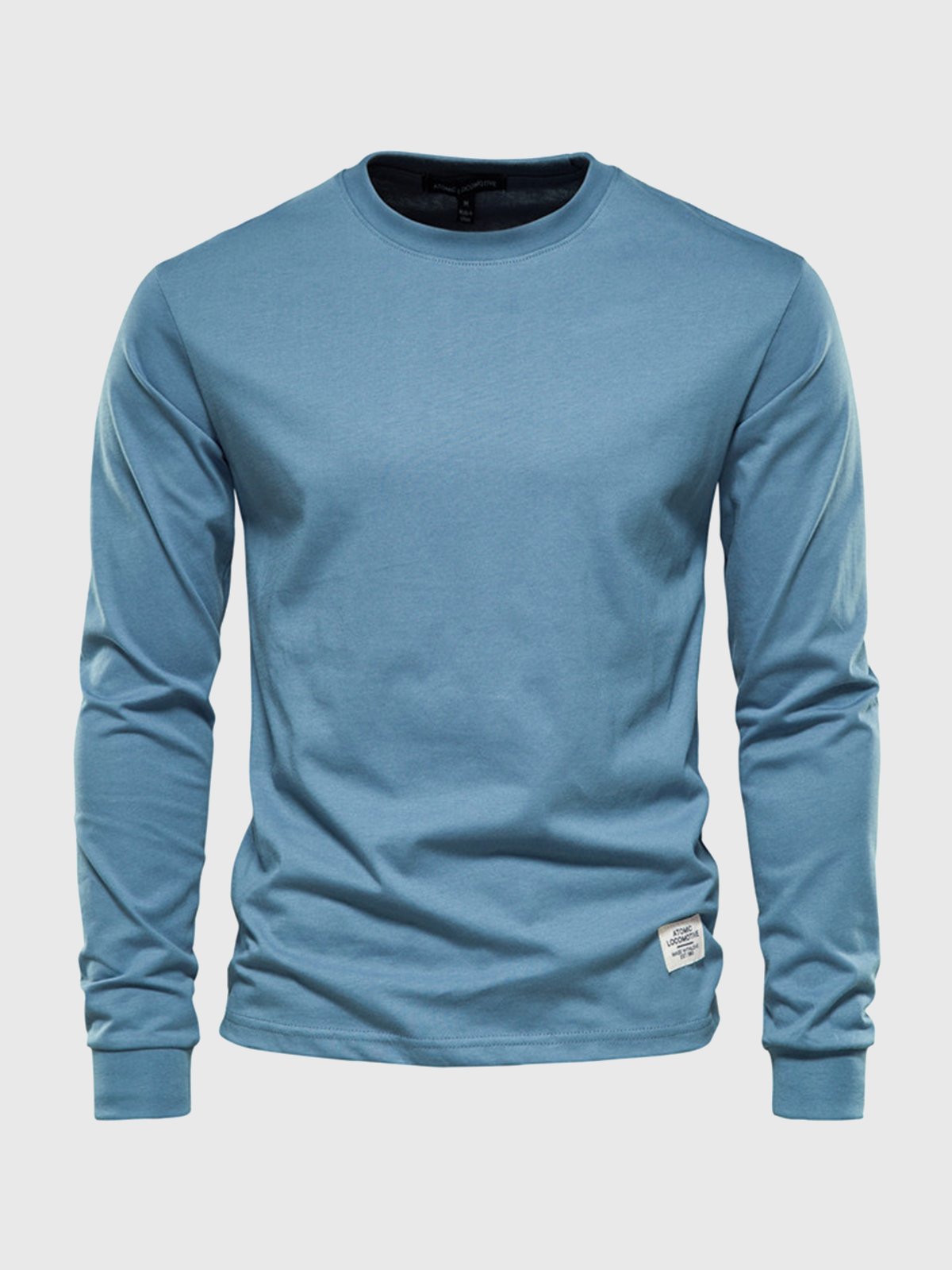 Liam | Men's Cotton Long Sleeve Crewneck Top - Light Blue