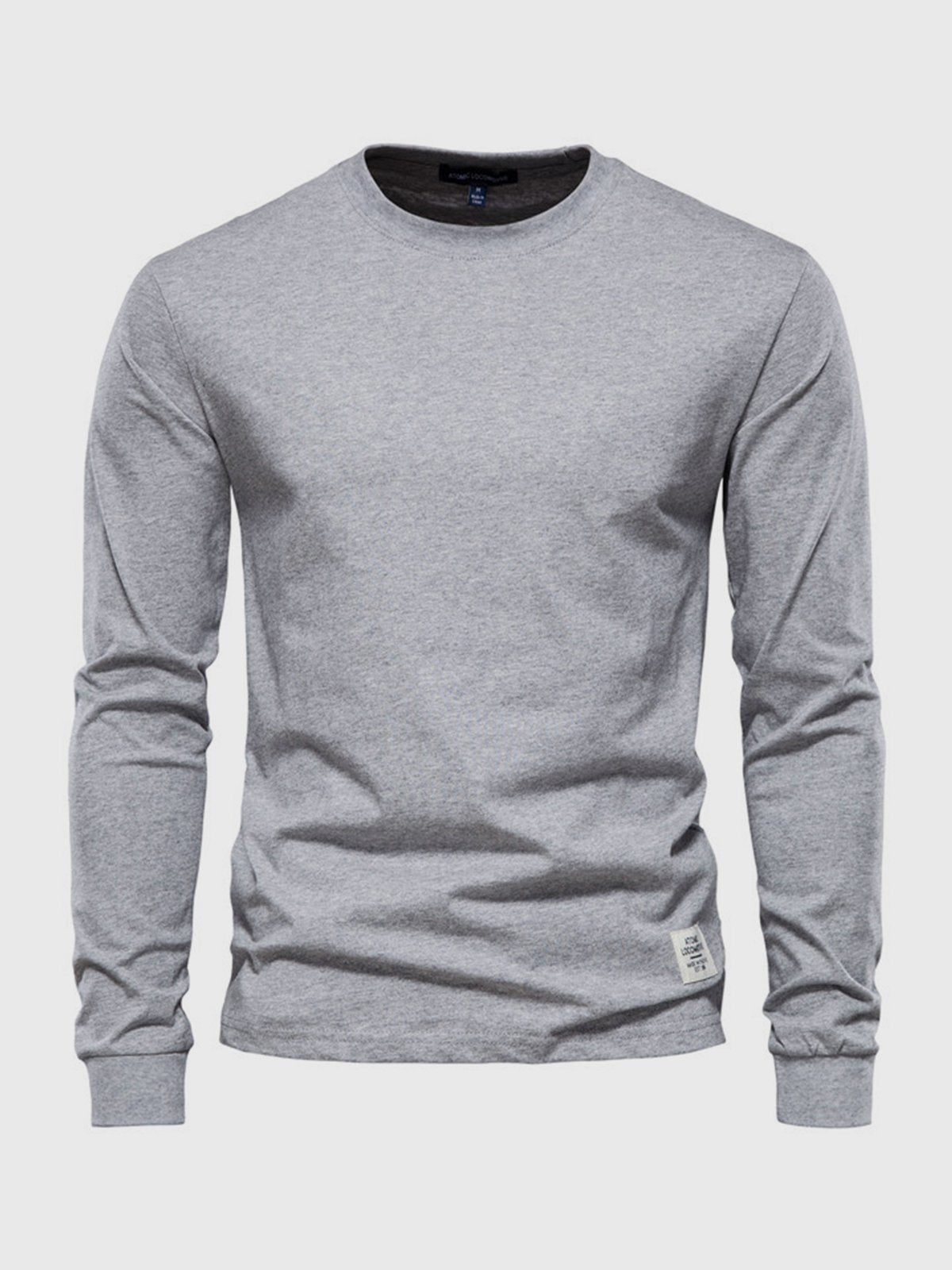 Liam | Men's Cotton Long Sleeve Crewneck Top - Light Gray