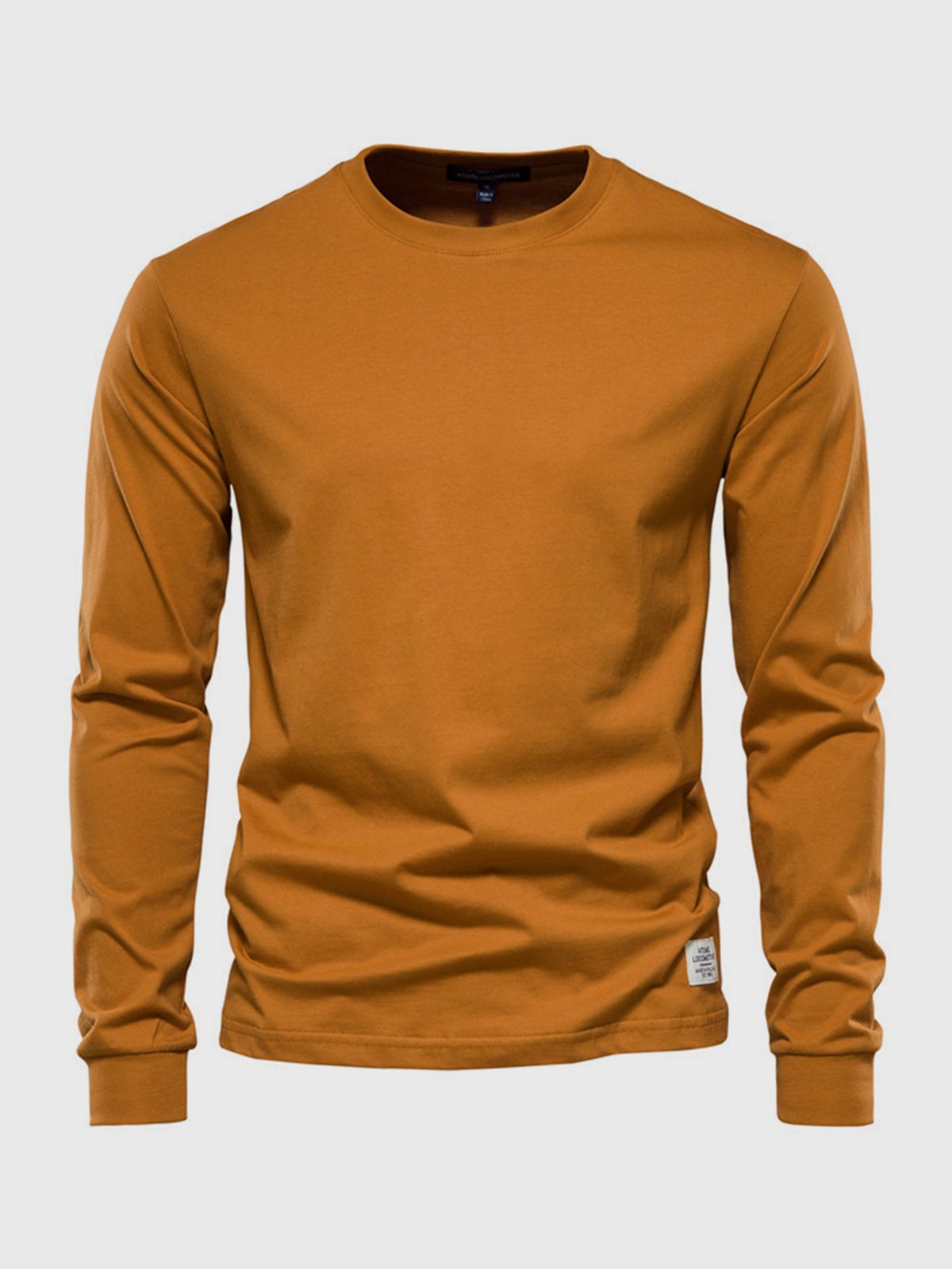 Liam | Men's Cotton Long Sleeve Crewneck Top - Mustard Yellow