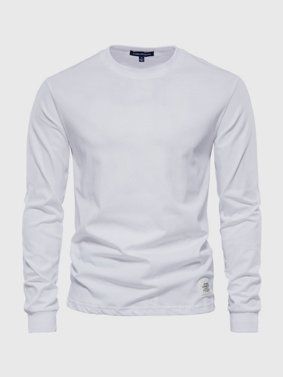 Liam | Men's Cotton Long Sleeve Crewneck Top - White
