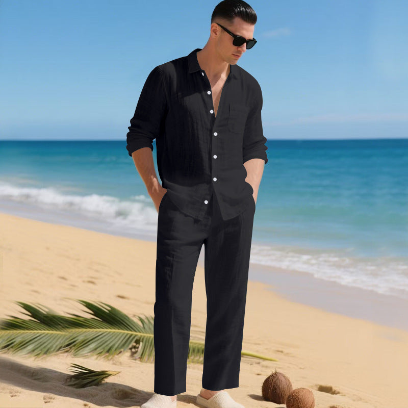 Logan | Men's Linen Shirt & Trousers Set - Black