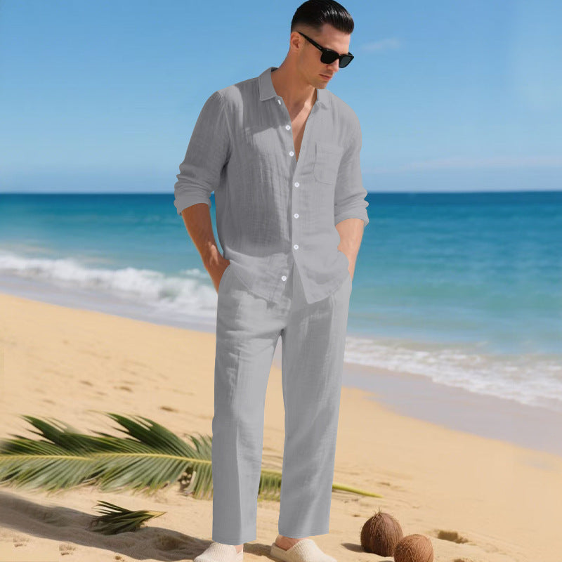 Logan | Men's Linen Shirt & Trousers Set - Grey