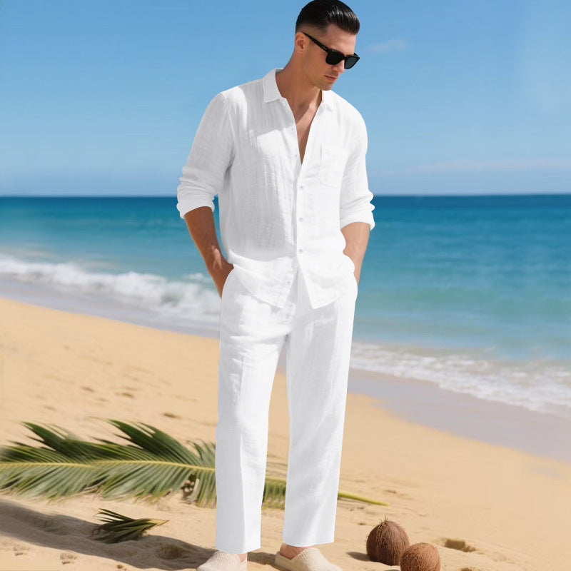Logan | Men's Linen Shirt & Trousers Set - White