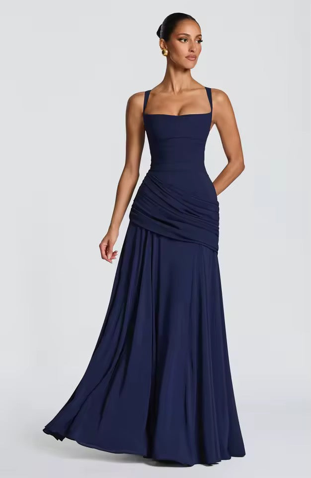 Lucy | Women's Ruched Maxi Dress - Navy blue