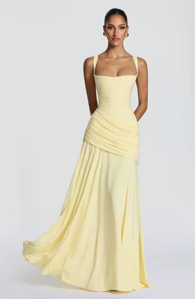 Lucy | Women's Ruched Maxi Dress - Yellow