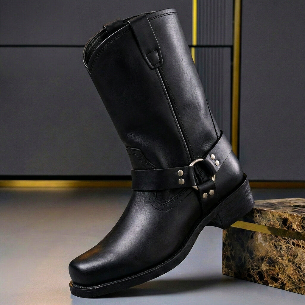 Ludvig | Cowboyboots för herr i skinn - Obsidiansvart