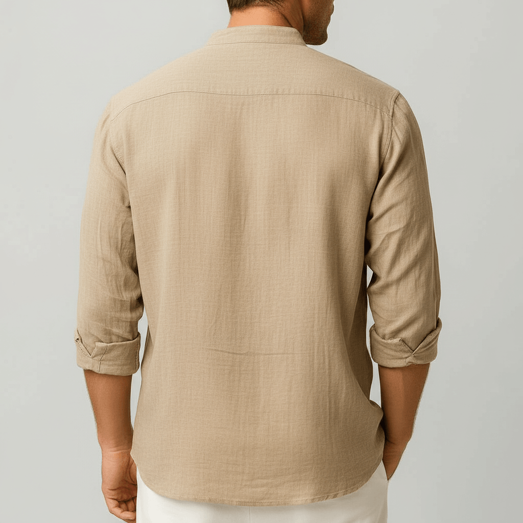 Luke | Men's Relaxed Linen Grandad Collar Shirt - view 12