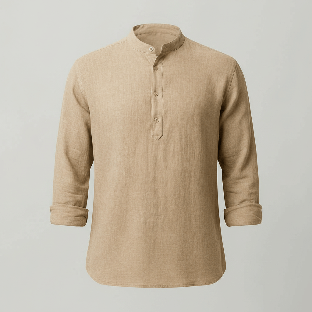 Luke | Men's Relaxed Linen Grandad Collar Shirt - view 13