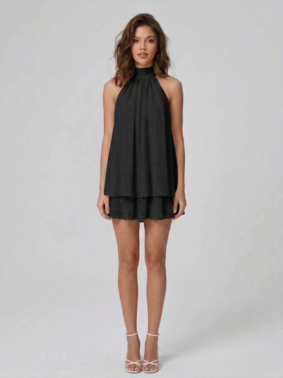 Matilda | Women's Halterneck Tiered Mini Dress - Black