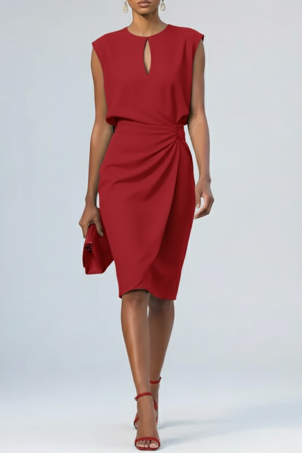 Maya | Women's Keyhole Midi Cocktail Dress - Red