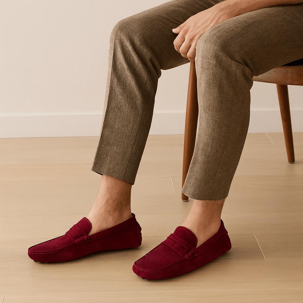 Milo | Men's Suede Driving Loafers - Red