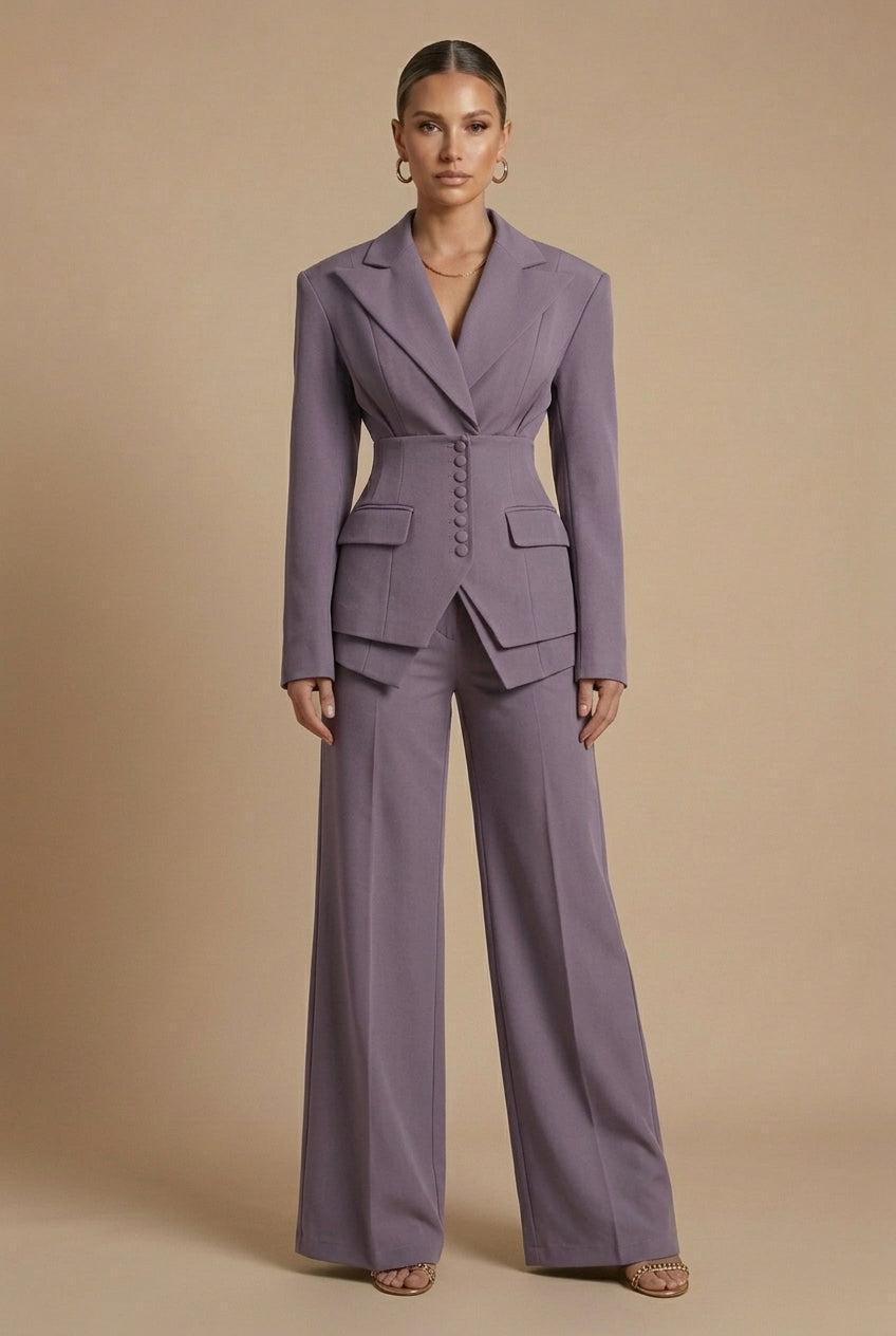 Molly | Women's Peak Lapel Wide Leg Trouser Suit - Purple