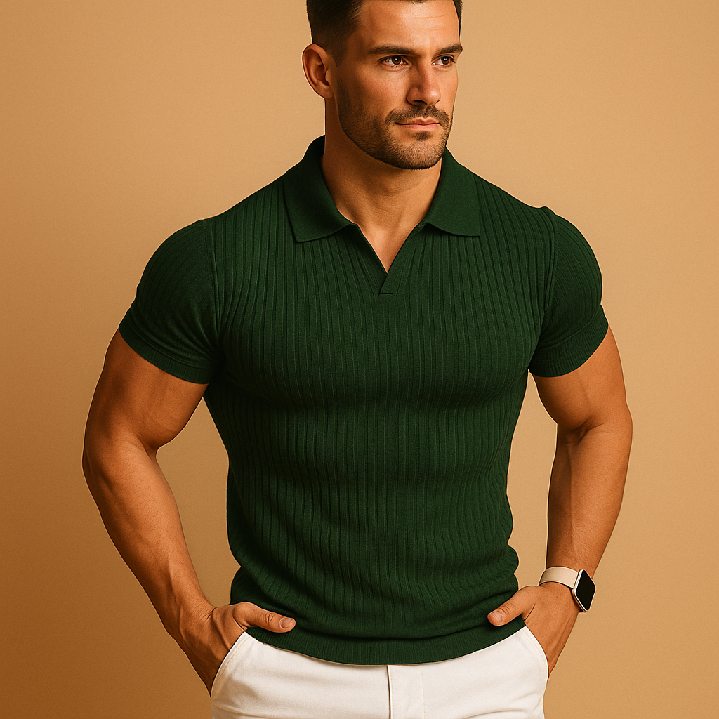 Nathan | Men's Slim Fit Knitted Polo Shirt - Green