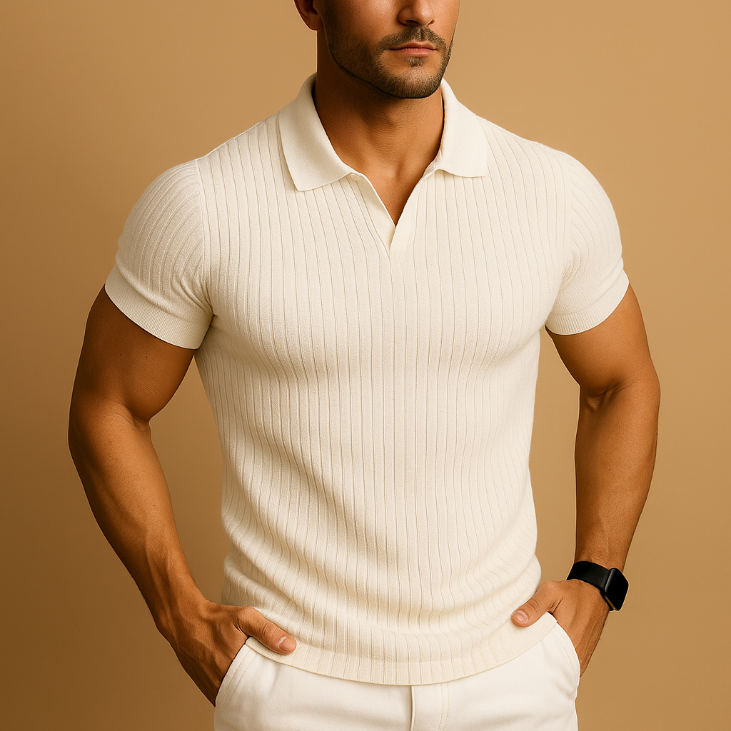 Nathan | Men's Slim Fit Knitted Polo Shirt - White
