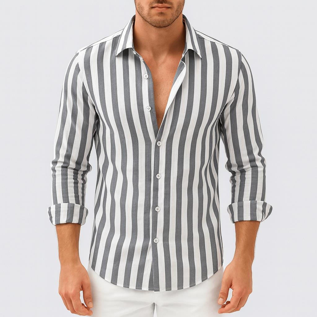 Oliver | Men's Striped Long Sleeve Shirt - Grey