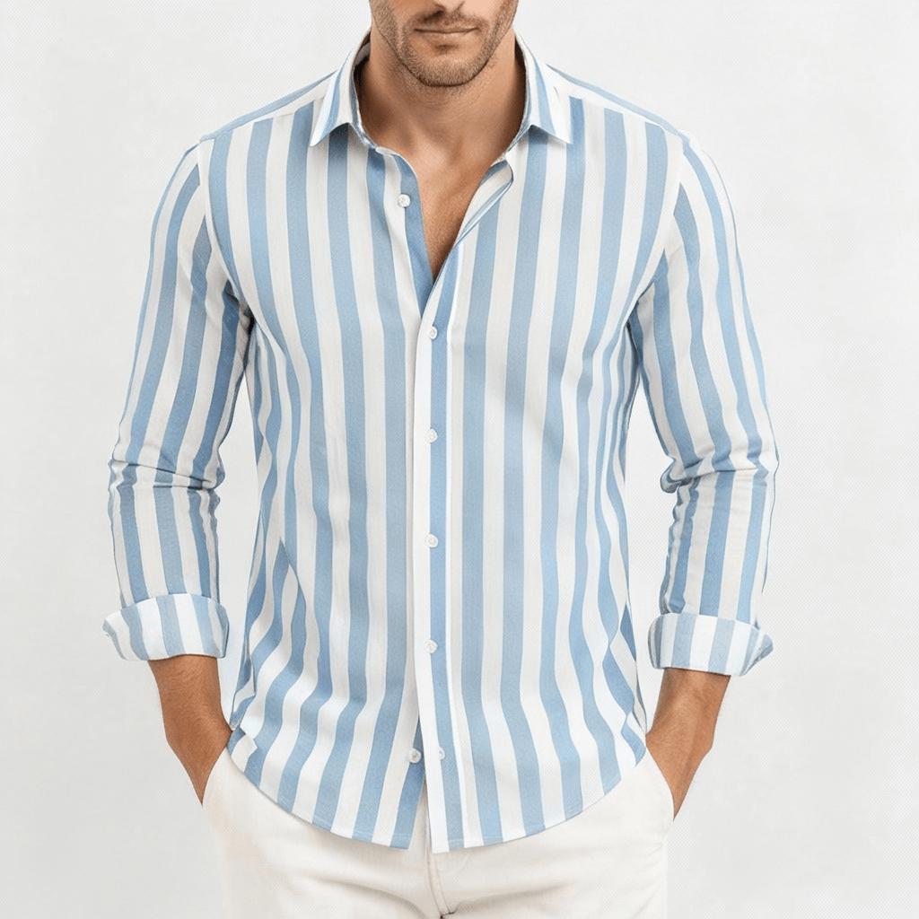 Oliver | Men's Striped Long Sleeve Shirt - Light blue