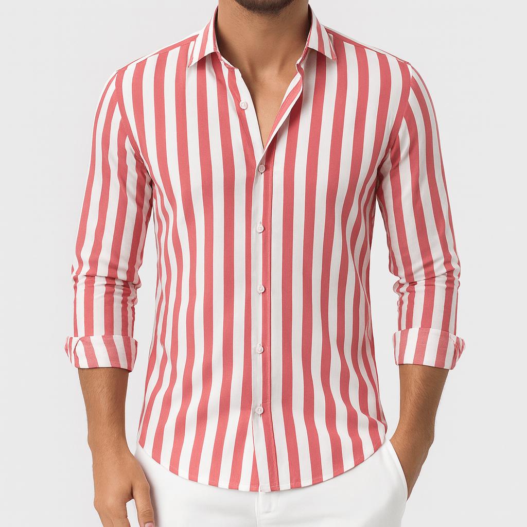 Oliver | Men's Striped Long Sleeve Shirt - Pink