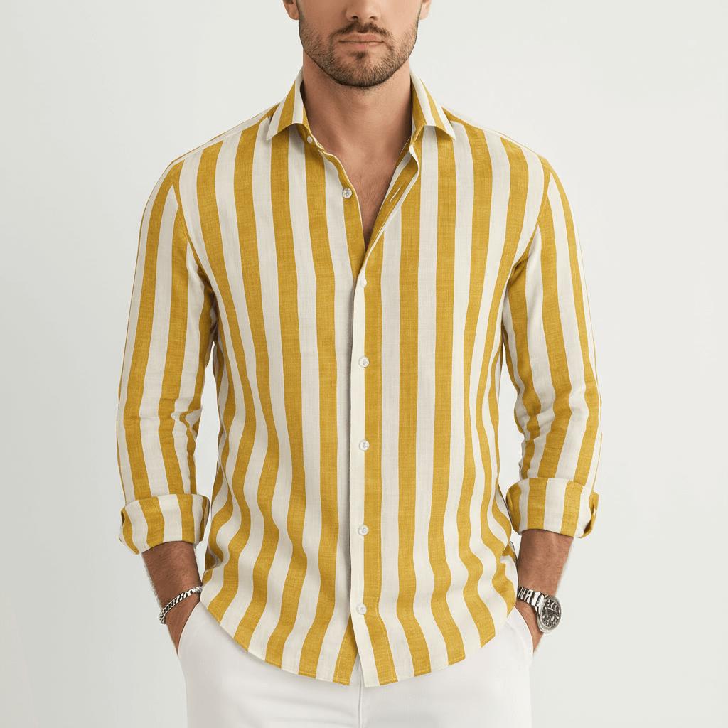 Oliver | Men's Striped Long Sleeve Shirt - Yellow