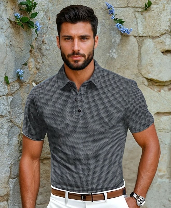 Owen | Men's Short Sleeve Textured Polo Shirt - view 12