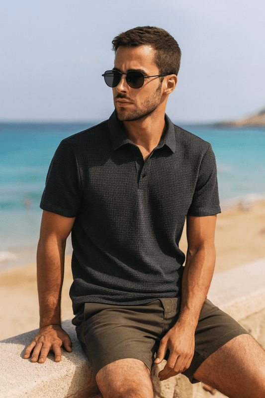 Owen | Men's Short Sleeve Textured Polo Shirt - view 13