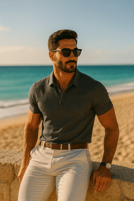 Owen | Men's Short Sleeve Textured Polo Shirt - view 15