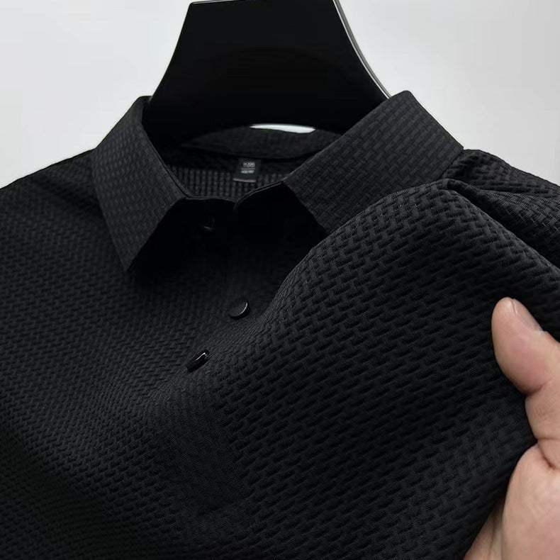 Owen | Men's Short Sleeve Textured Polo Shirt - Black