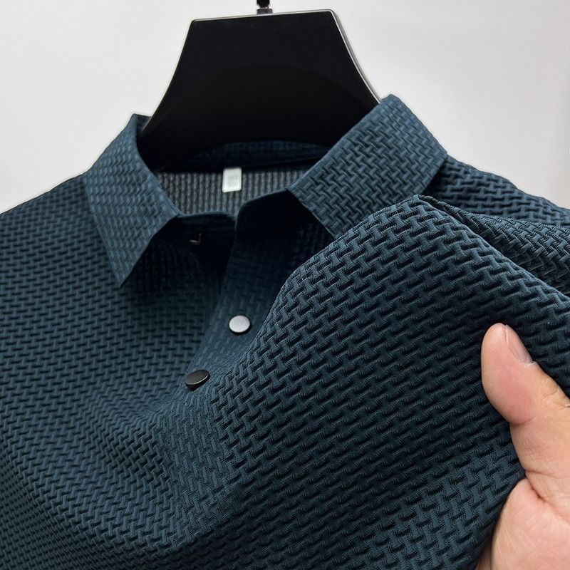 Owen | Men's Short Sleeve Textured Polo Shirt - Blue