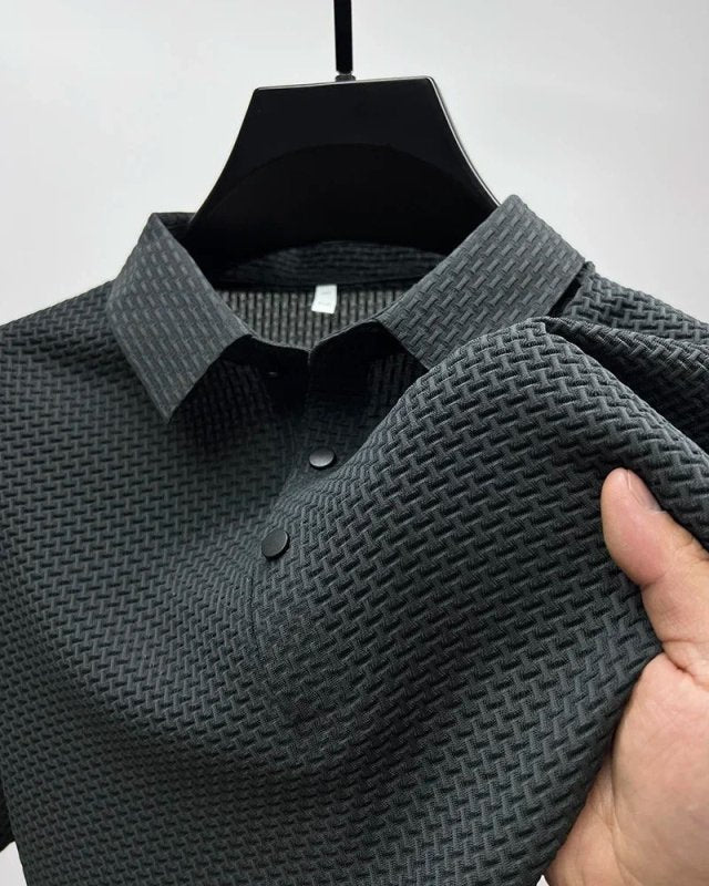 Owen | Men's Short Sleeve Textured Polo Shirt - Grey