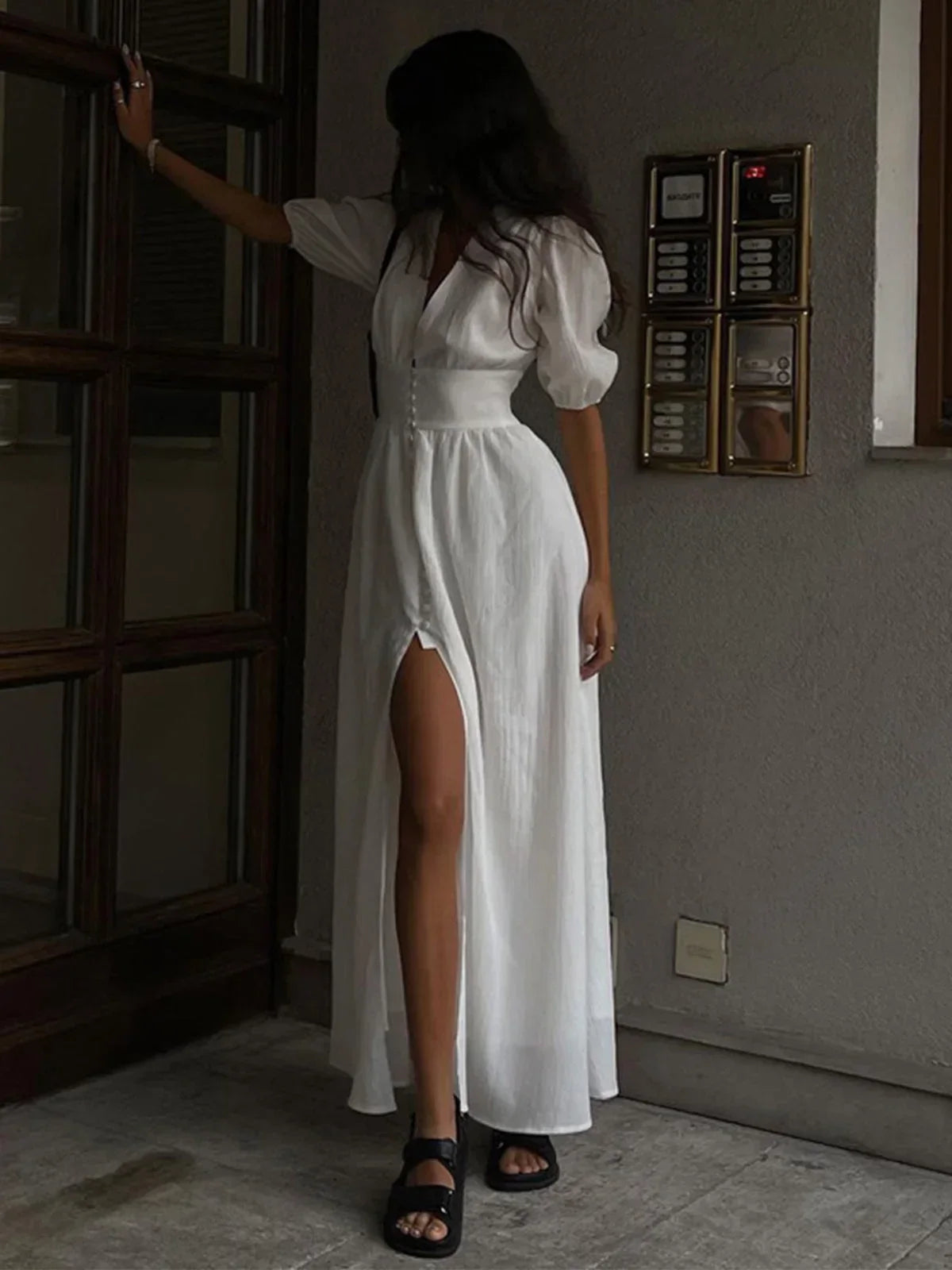 Rebecca | Women's Fitted Puff Sleeve Maxi Dress - view 4