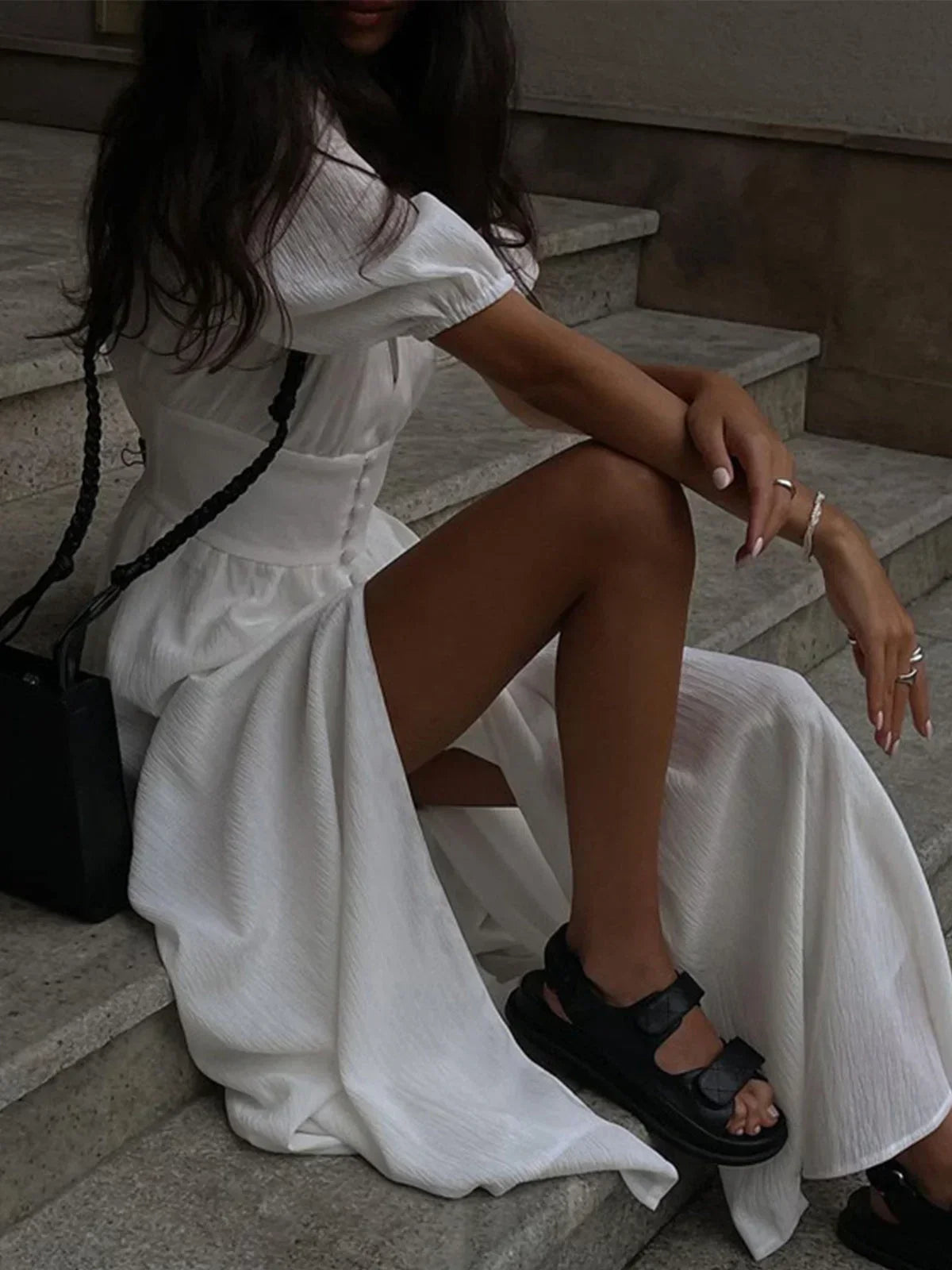 Rebecca | Women's Fitted Puff Sleeve Maxi Dress - view 5