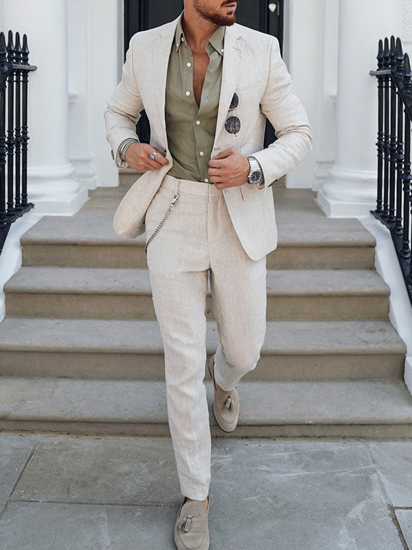 Reuben | Men's Slim Fit Two-Piece Suit - Beige