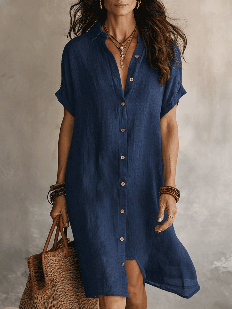 Rosalind | Women's Linen Shirt Dress - Blue
