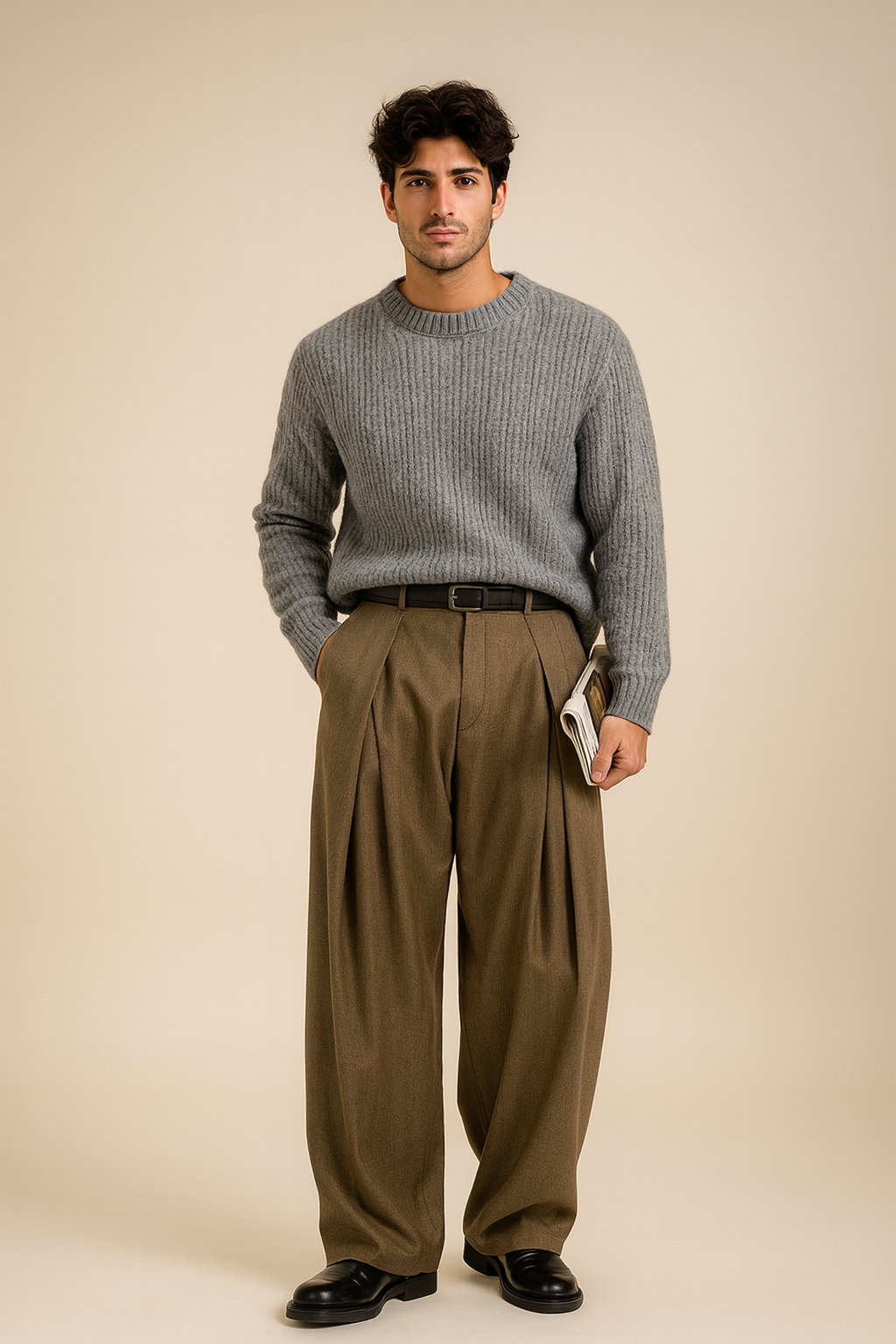 Ryan | Men's Wide Leg Pleated Suit Trousers - view 5