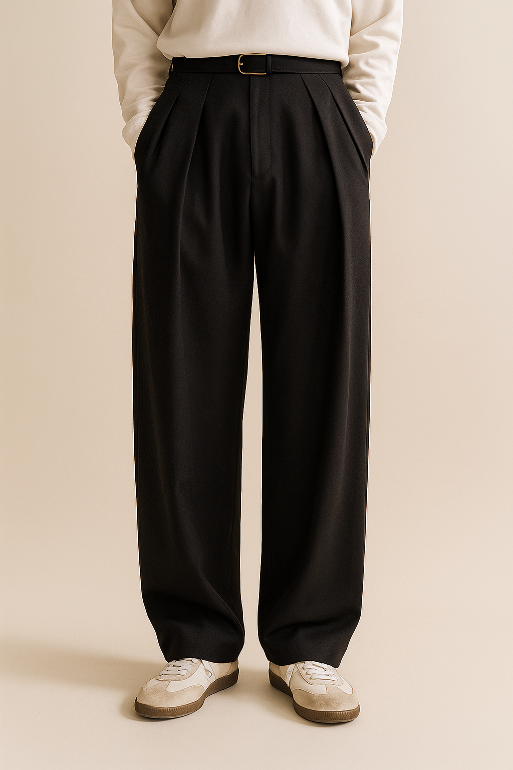 Ryan | Men's Wide Leg Pleated Suit Trousers - Black