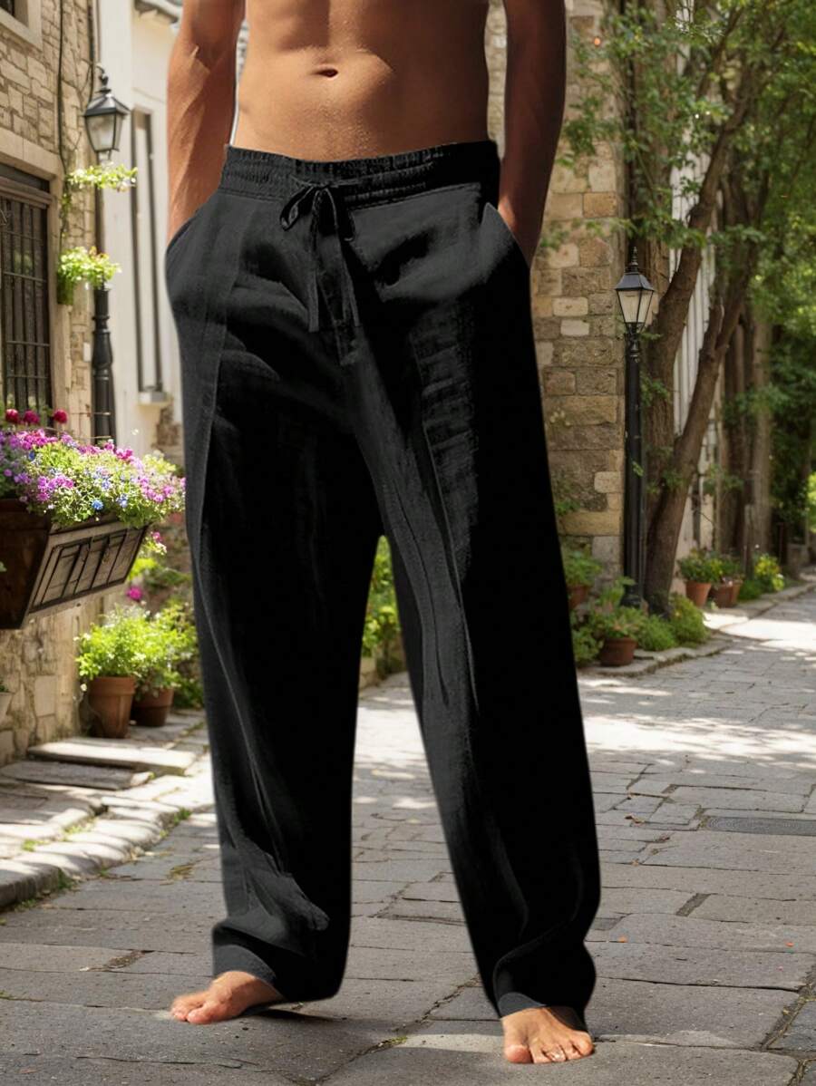 Sebastian | Men's Linen Drawstring Trousers - Black
