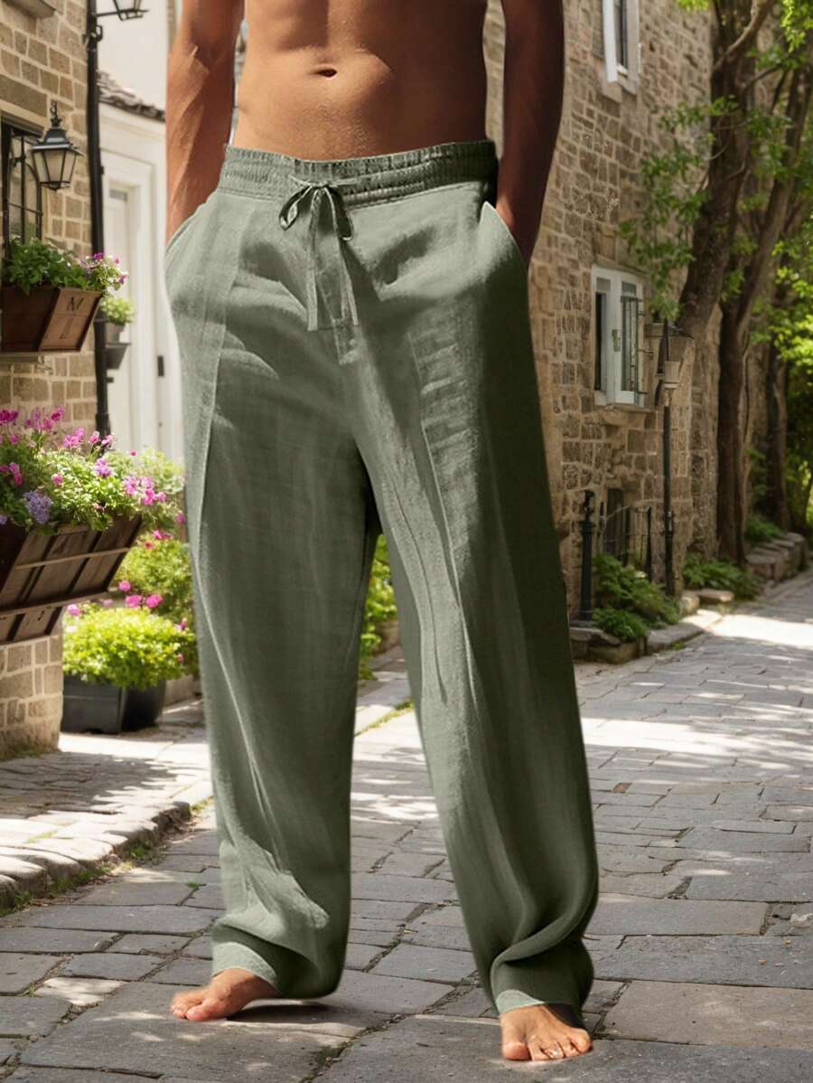 Sebastian | Men's Linen Drawstring Trousers - Military green