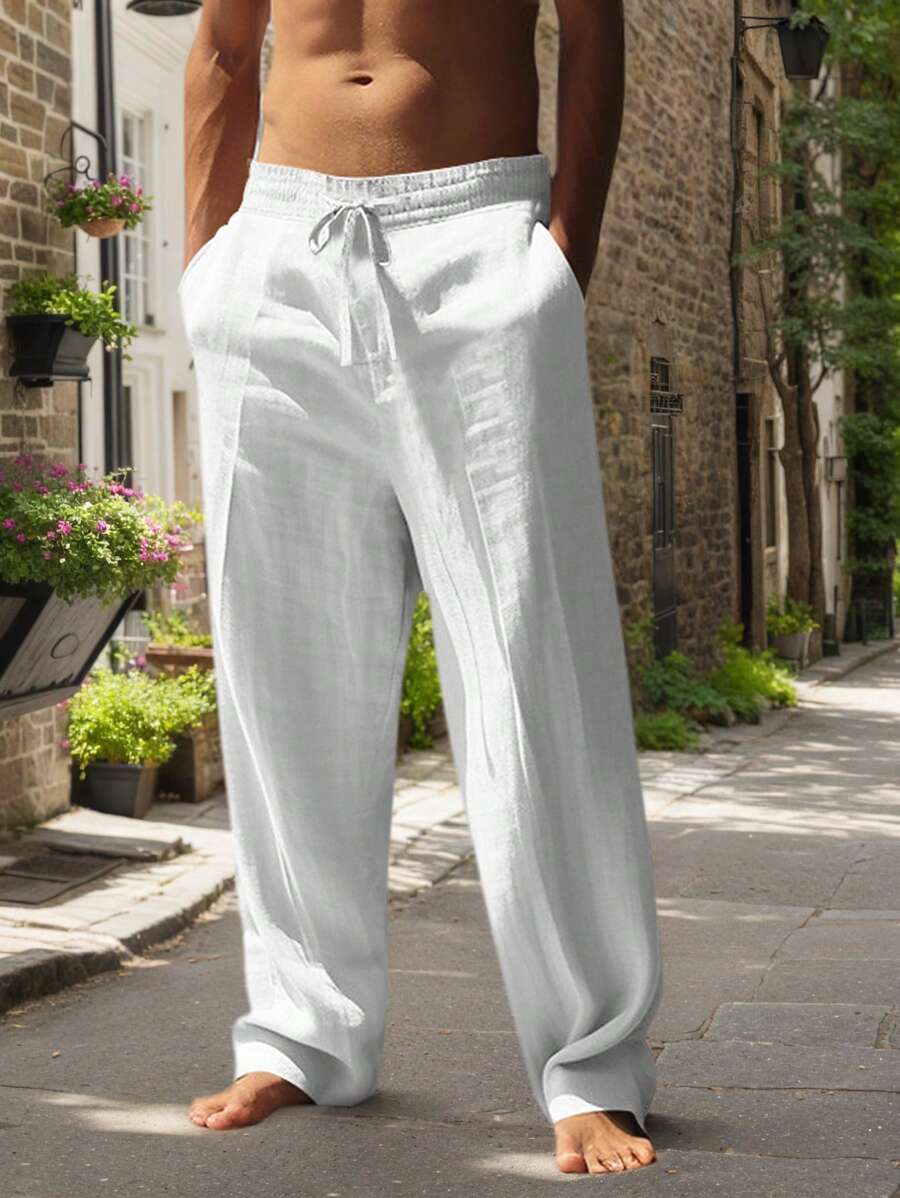 Sebastian | Men's Linen Drawstring Trousers - White