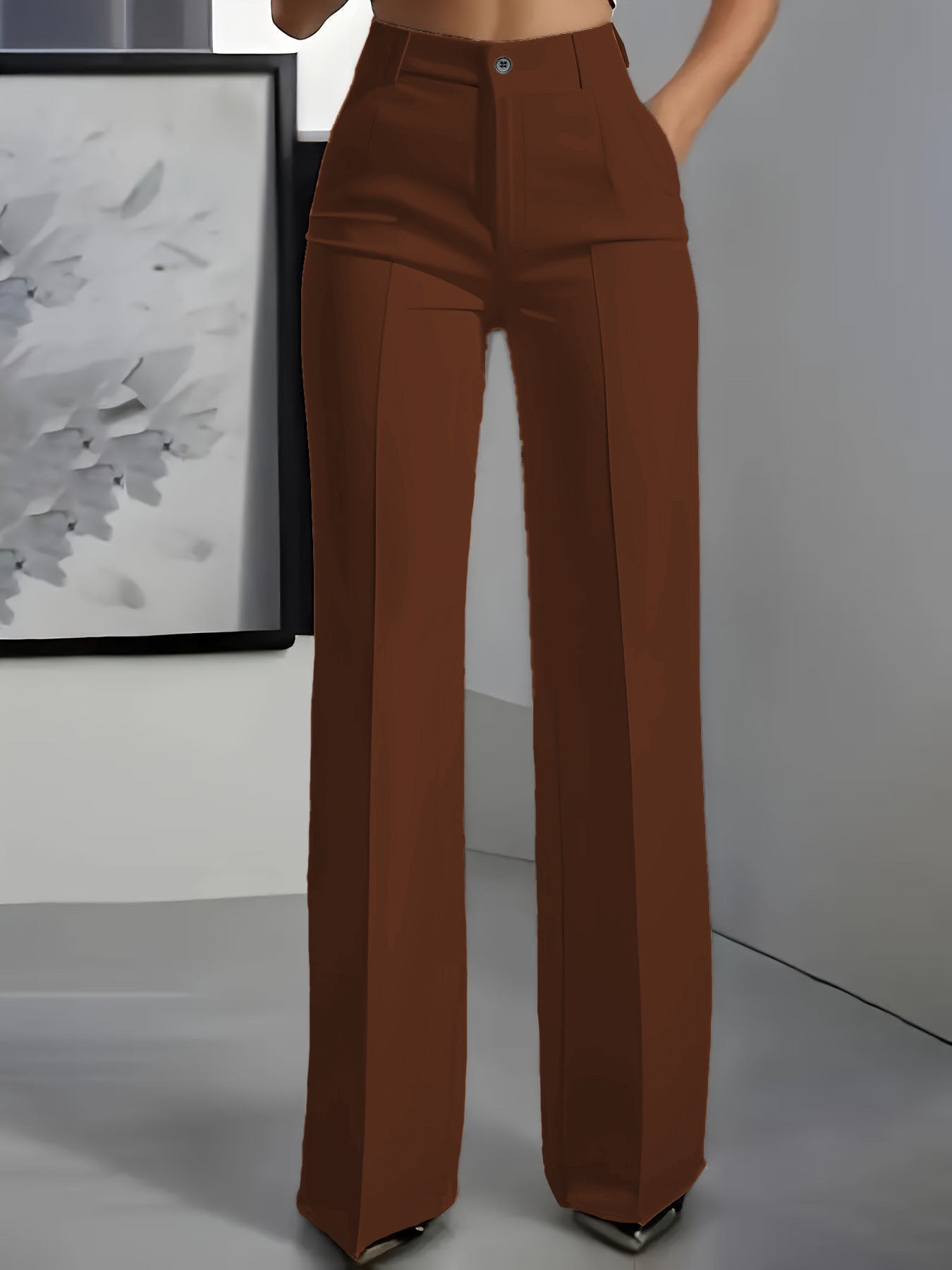 Sophie | Women's High-Waisted Tailored Trousers - Brown