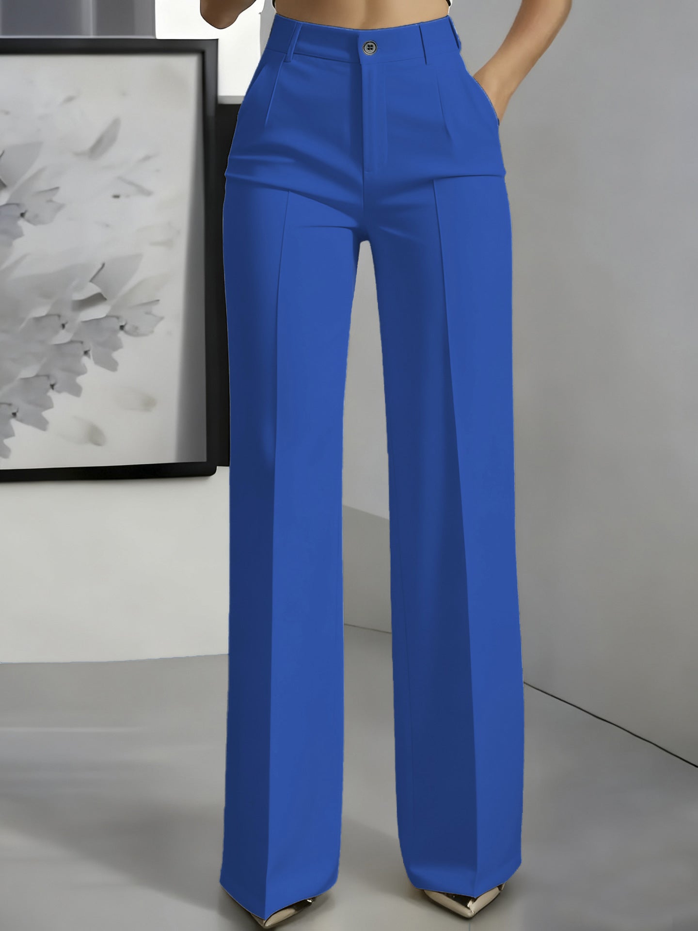 Sophie | Women's High-Waisted Tailored Trousers - Light Blue