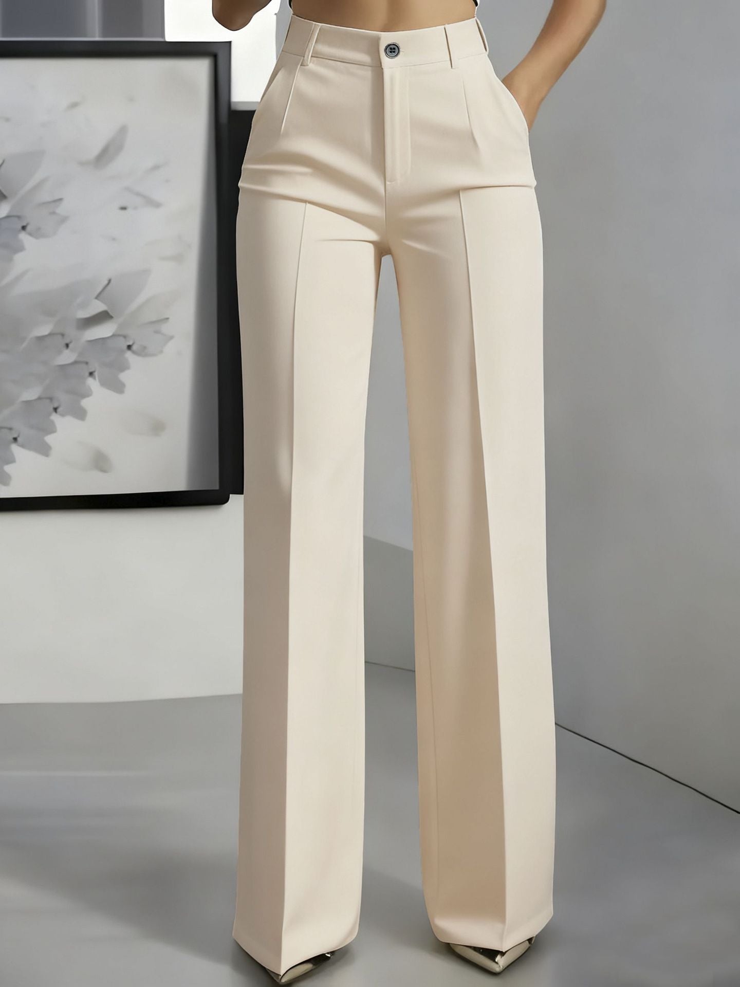 Sophie | Women's High-Waisted Tailored Trousers - Light Brown