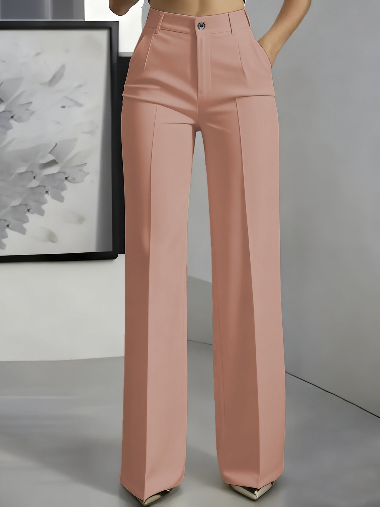Sophie | Women's High-Waisted Tailored Trousers - Light Pink