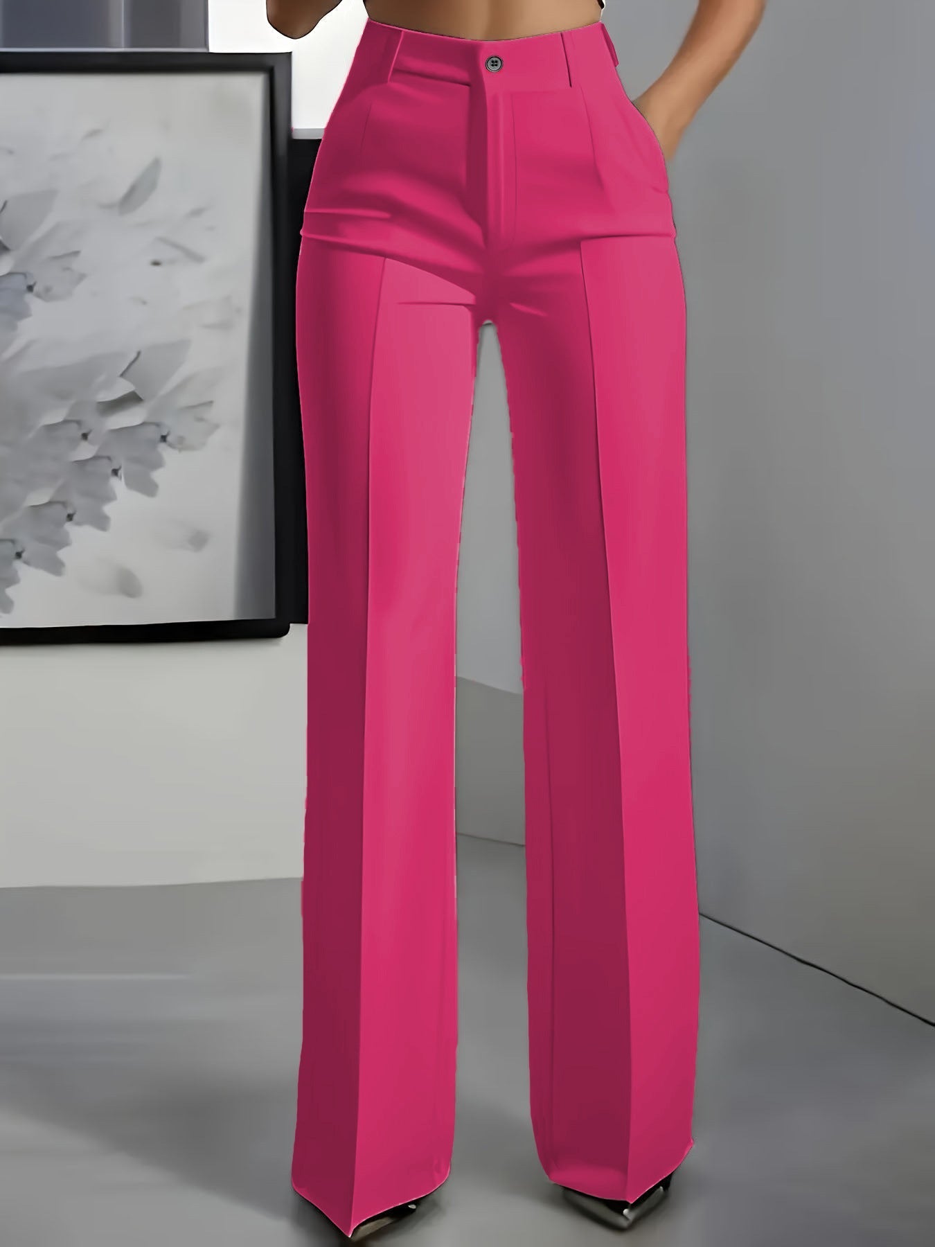 Sophie | Women's High-Waisted Tailored Trousers - Pink