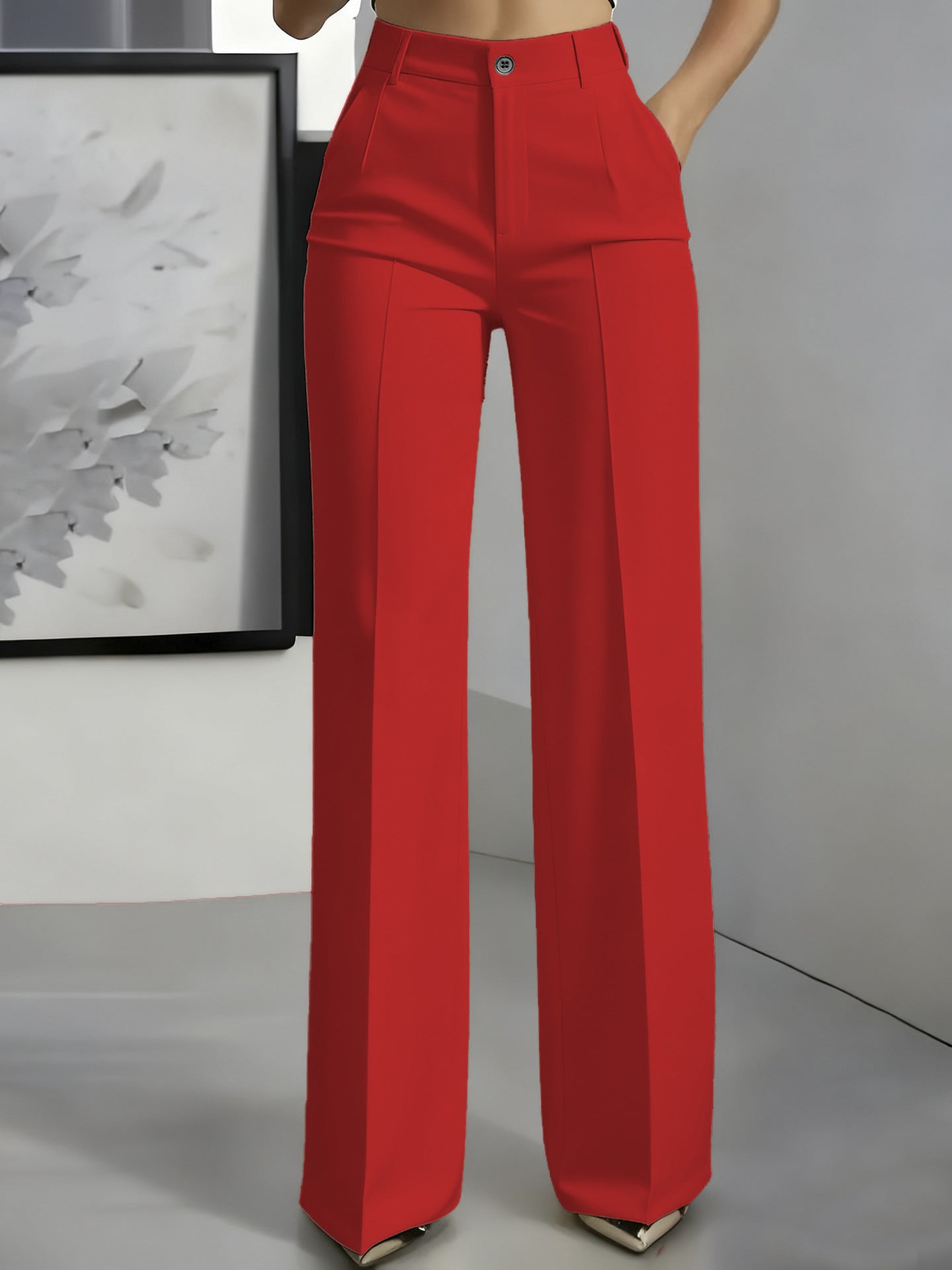 Sophie | Women's High-Waisted Tailored Trousers - Red